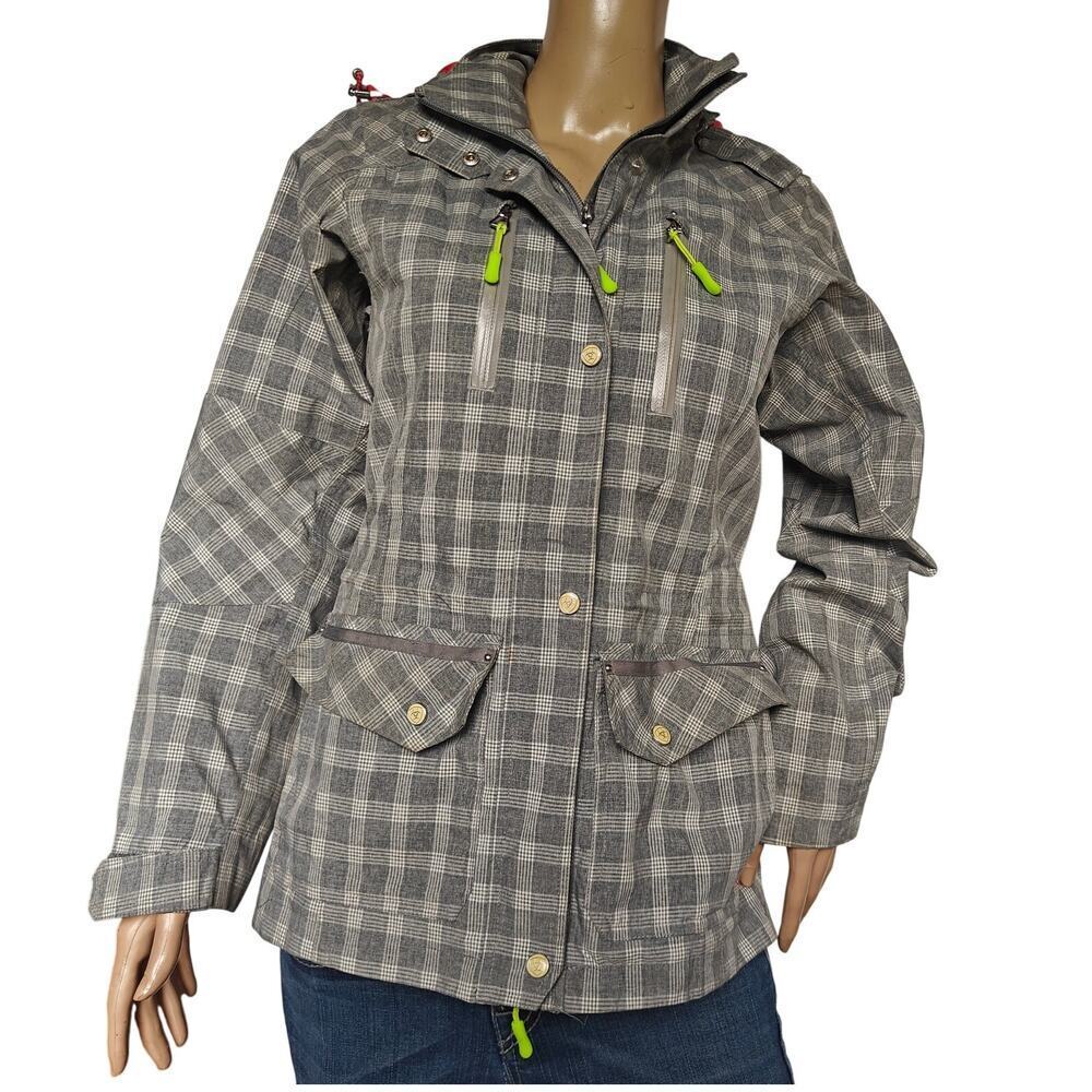 Ariat Plaid Softshell Field Jacket XS Gray Waterproof Zip Pockets Equestrian